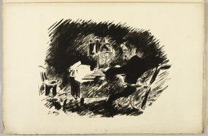 灯下》，选自《乌鸦》（Le Corbeau）（"曾经在一个沉闷的午夜......"）。 作者 爱德华·马奈