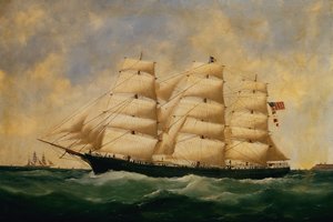 美国帆船，勒阿弗尔附近的Servia（布面油画）。