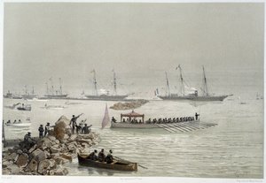 G. Nicole 在“”苏伊士运河落成典礼中抵达苏伊士的君主。 1869年 作者 爱德华·里奥（Edouard Riou）