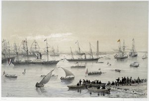 Entry of the Sovereign in the Suez Canal at Port Said in “” Inauguration of the Suez Canal by G. Nicole. 1869 作者 爱德华·里奥（Edouard Riou）