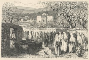 Marabout和游行：Tlemcen，由Henri Theophile Hildibrand雕刻（1824-97） 作者 爱德华·里奥（Edouard Riou）