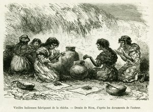 Old Indian women making shisha. Engraving by Riou, to illustrate the story Voyage dans le delta du Pilcomayo et de Buenos Aires a Sucre 作者 爱德华·里奥（Edouard Riou）
