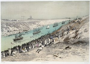 G. Nicole 在“”苏伊士运河的落成典礼中通过 El-Guisr。 1869年 作者 爱德华·里奥（Edouard Riou）
