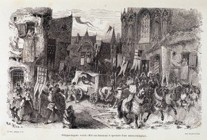 菲利普·奥古斯特 (Philippe-Auguste) 希望为巴黎人提供一个成功开端的奇观。 标准差。 12世纪 作者 爱德华·里奥（Edouard Riou）