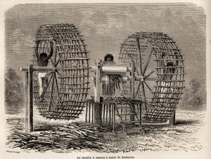 从萨拉亚库（秘鲁）研磨甘蔗的磨坊，由 Riou 绘制，用于说明 Paul Marcoy 从 1848 年到 1860 年从太平洋到大西洋的旅程。Edouard Charton 编辑的“Le tour du monde”版画 作者 爱德华·里奥（Edouard Riou）