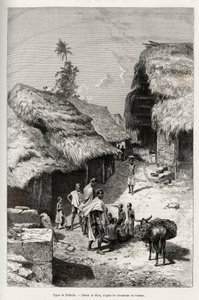 Pakhala（象牙海岸）的类型。 Riou 版画，说明路易斯·古斯塔夫·宾格船长（1856-1936 年）的故事“从尼日尔到几内亚湾”，1887-1889 年，在 Le tour du monde，nouveau journal des voyages，指导下 爱德华·查 作者 爱德华·里奥（Edouard Riou）