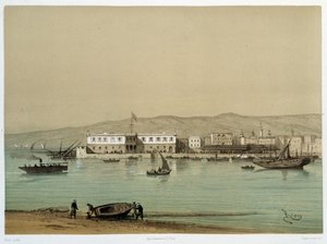 G. Nicole 在“”苏伊士运河落成典礼中的运河景观。 1869年 作者 爱德华·里奥（Edouard Riou）