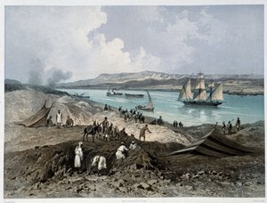 G. Nicole 在“”苏伊士运河落成典礼中的运河景观。 1869年 作者 爱德华·里奥（Edouard Riou）