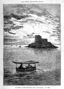 驶向岛屿 - Riou 雕刻，在 A. Dumas 编着的“Le Comte de Monte-Cristo”中。 Jules Rouff & Cie 作者 爱德华·里奥（Edouard Riou）