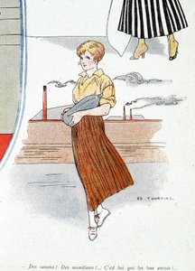 1914-1918年为战争制造弹药的妇女。"卡车！弹药！"。他把它们送来了！"在 "刺刀 "上，1915年11月25日（雕版）。