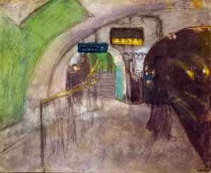 地铁站地下码头的景色，20 世纪（绘画） 作者 爱德华·维拉德