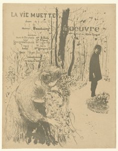 La vie muette》的节目册封面，显示带着两个孩子的女人和公园里的男人，并附有角色和演员名单
La vie muette 作者 爱德华·维拉德