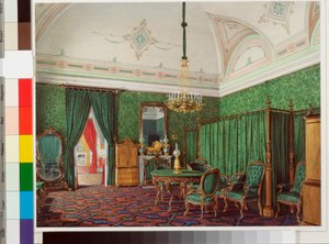 冬宫内部装饰（圣彼得堡冬宫） ：爱德华（爱德华）-豪（1807-1887 年）的纸上水彩画：第三居室 - 卧室