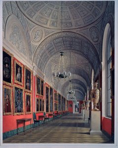 新冬宫，罗曼诺夫画廊，北区。爱德华（爱德华）-豪（1807-1887 年）的作品，1864 年纸面水彩画。19 世纪俄罗斯艺术。圣彼得堡国家冬宫。 作者 爱德华·豪（Eduard Hau）