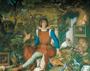 Walther von der Vogelweide的肖像，来自《坦豪斯传奇》（布面油画）。 作者 爱德华·伊勒