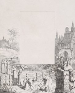 图版5：妇女收集植物并将其举过头顶，一名男性围观者在里......，1836年。 作者 爱德华·朱利叶斯·弗里德里希·本德曼