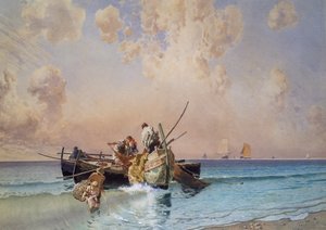 钓鱼归来》，爱德华多-达尔博诺（1841-1915），布面油画，53x73厘米