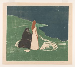 海岸上的两个女人》（原标题） 作者 爱德华·蒙克（艺术家签名）
