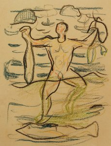 带鱼的沐浴者c。 1915-20（彩色粉笔） 作者 爱德华·蒙克