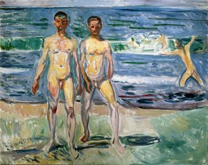 泳客绘画，爱德华·蒙克（1863-1944）1940-1942年，星期日。 149,5x120 cm维也纳，艺术史博物馆，德斯托尔堡Nue画廊 作者 爱德华·蒙克