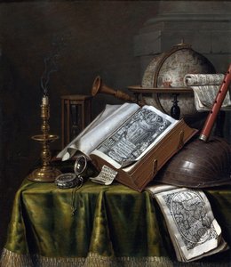 Vanitas静物，Edwaert Collier (1642-1708), - 木板油画，29x25.1 - 私人收藏