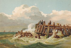 驶入亨伯河，渔民在瞭望（彩色石版画）