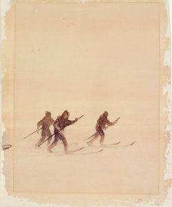 滑雪板上的男人（钢笔墨水和纸上水彩）（另见4385）