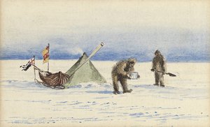 1902年2月到白岛的雪橇聚会：沙克尔顿和威尔逊制作营，1902年 作者 爱德华·阿德里安·威尔逊