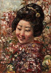 日本女孩（板面油画）