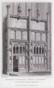 玛格丽特-索尔兹伯里伯爵夫人的纪念碑，位于基督城教堂（Collegiate Church of Christchurch）（雕版）。