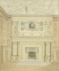 Chimneypiece, Great Oak Room, Red Lodge（纸本铅笔和水彩） 作者 爱德华·卡辛