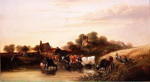 饮水处，德文郡的场景 作者 爱德华·查尔斯·威廉姆斯