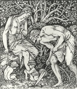 亚当和夏娃（劳动：Whan Adam Delved 和 Eve Span，当时谁是绅士？） 作者 爱德华·科利（之后）伯恩·琼斯（Burne Jones）