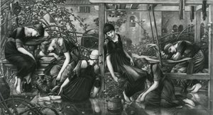 花园法庭，选自荆棘玫瑰系列 作者 爱德华·科利（之后）伯恩·琼斯（Burne Jones）