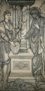 基督与井边的撒玛利亚妇人（铅笔画） 作者 爱德华·科利·伯恩-琼斯
