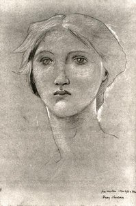 女孩的头像，约1893-96年（棕色牛皮纸上的蜡笔与增高）（黑白照片） 作者 爱德华·科利·伯恩-琼斯