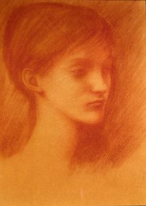 红头/女孩的肖像（纸上粉笔画）