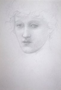 女孩头部研究 - 贝西-基恩，约1896年（纸上铅笔）。 作者 爱德华·科利·伯恩-琼斯
