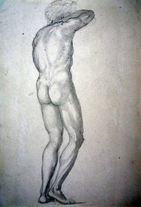 站立裸体研究，约1873年（纸上铅笔）。