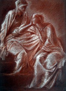 女性人物研究（纸上红白粉笔画） 作者 爱德华·科利·伯恩-琼斯
