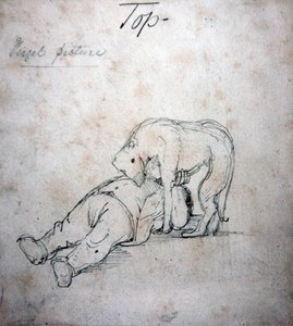 威廉-莫里斯与他的狗玩耍，约1890年（纸上铅笔画）