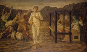 丘比特和灵魂-宫殿绿色壁画-灵魂由维纳斯的任务，1881年 作者 爱德华·伯恩·琼斯