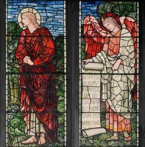 Birmingham，Acocks Green，St Mary The Virgin，Morris＆Co.，Edward Burne-Jones，John Henry Dearle（1859-1932），St John＆Angel with Scroll，1895