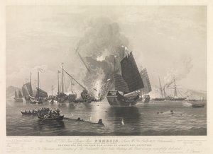 1841年1月7日，E.I.公司的铁质蒸汽船 "复仇女神号"......与 "硫磺号"、"卡利奥普号"、"拉恩号 "和 "斯塔林号 "等船只在安森湾（广州附近的川陂）摧毁中国战舰 作者 爱德华·邓肯