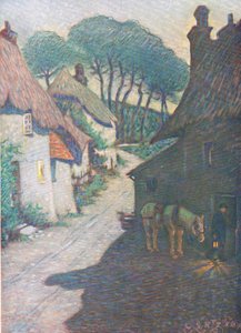 南德文郡瑟尔斯通村，摘自 Hutchinson  Co 出版的《美丽的英国》，约 1920 年（彩色石版印刷）。 作者 爱德华·埃兹