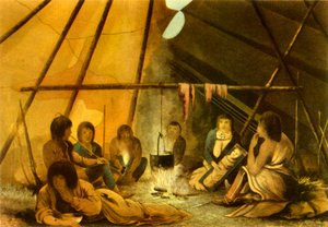 克里族印第安人帐篷的内部》，1820年，1946年。