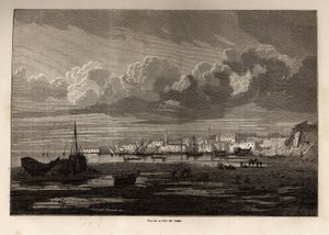 苏伊士城（埃及）的景色，由 Grenet 绘制，用于说明 Paul Merruau 于 1862 年前往苏伊士运河的游览。 雕刻在“Le tour du monde”，Edouard Charton 编辑 作者 爱德华·格雷内特