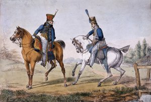 第10和第18轻骑兵的军官，由阿克曼的平版出版社出版，1819年（彩色光刻）