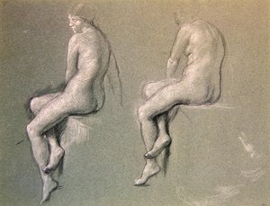 游泳冠军》的研究，约1914年（纸上粉笔）。 作者 爱德华·约翰·波因特