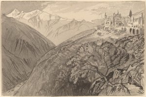 兰佩杜萨山顶上的小镇圣地，1884-1885。 作者 爱德华·李尔